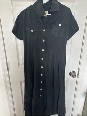 St. John's Bay Black Button-Front Midi Shirt Dress